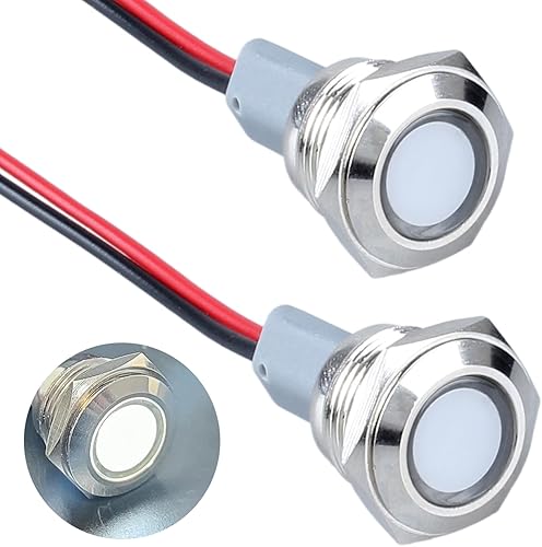 Miniatura 85 de 2 luces indicadoras LED de 0.630 in (5/8 pulgadas), 12-24 V AC/DC 20 mA ahorro de energía de metal impermeable IP67 lámpara piloto de una sola Verde