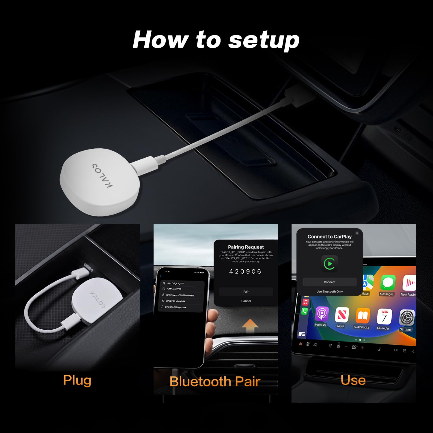 KALOS Wireless CarPlay Adapter (2025 Upgrade), 2-in-1 CarPlay & Android Auto, Converts Wired to Wireless, Plug-and-Play,Compatible with iPhone & Android Devices, Compact Size with USB/USB-C