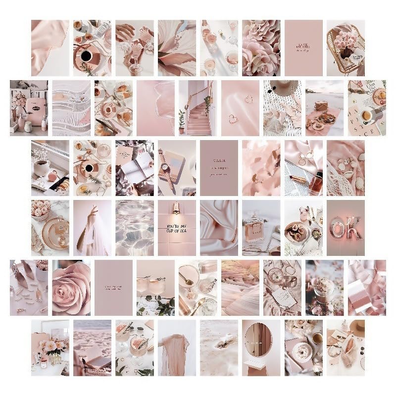 FooYee 50 Stück Wandcollage Aesthetic Bilder Pink Vintage Poster Set für Zimmer Deko Aesthetic Premium 300GSM Wandbilder Collage Kit Clean Girl Room Decor für Schlafzimmer Teenager Mädchen (Rosa)