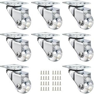 8 Pack Caster Wheels 1.5 Inch Transparent Swivel Wheels for Furniture No Noise Rubber Furniture Casters Crystal Clear Polyurethane (PU) Wheels Plate Castors Set of 8 (280 lbs for Casters Set of 4)