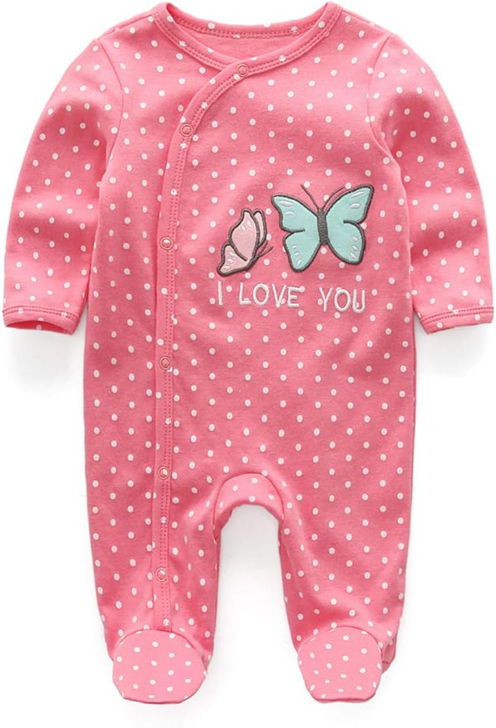 MAMIMAKA Baby Boys Girls Footies One-Piece Romper Long-Sleeve Jumsuit Cotton Newborn Clothes Set 3-Pack Baby Pajamas