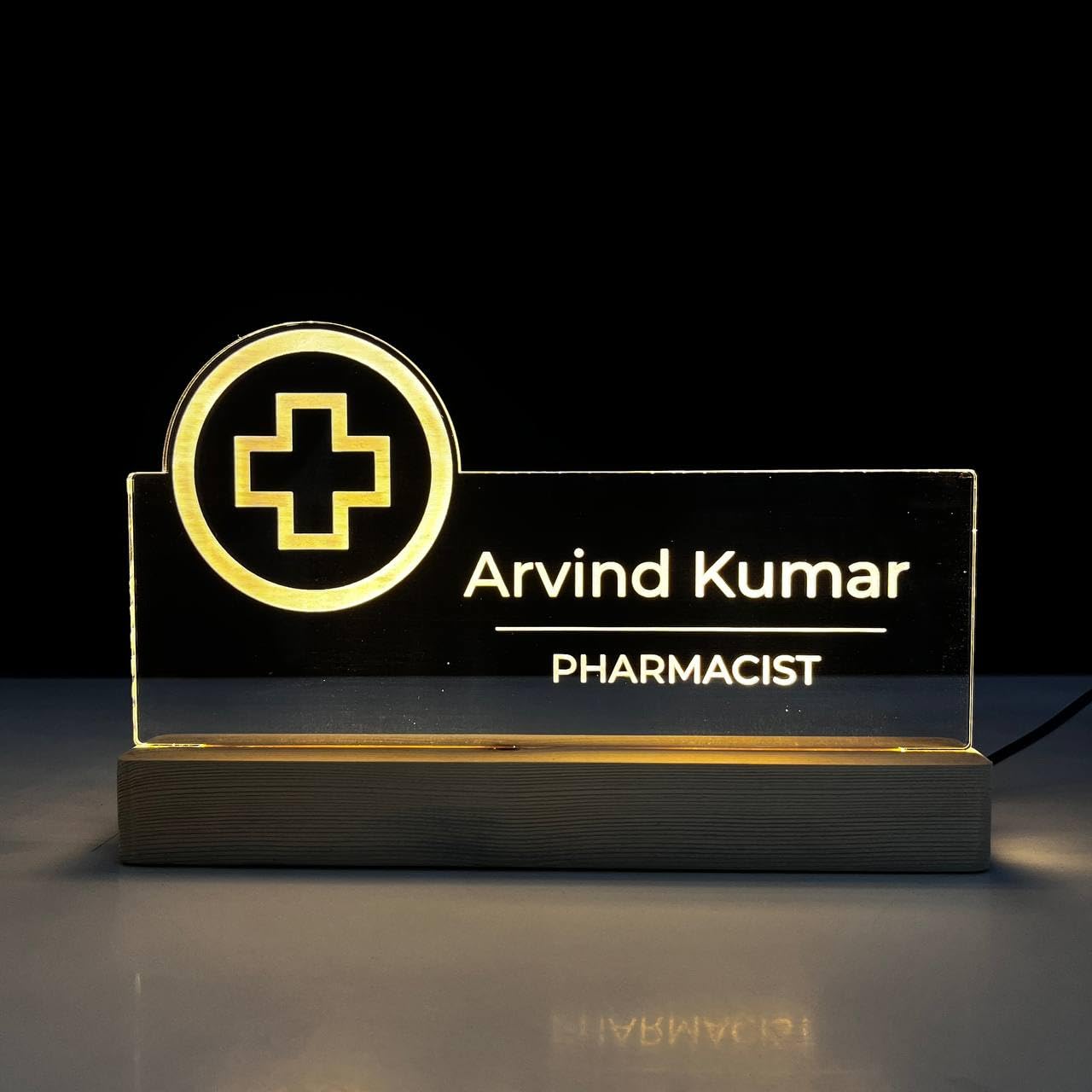 WOWOOD Customized LED Name Plate for Office Desk Table Name Sign Birthday Gift For Doctor Pharmacist Drug Shop Medical Store Size (10 x 6 inch) (For Pharmacist)