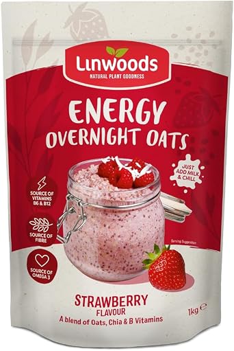 Linwoods Strawberry Energy Overnight Oats | 1kg Porridge Oats | Healthy Breakfast Food | Vegan Friendly & Gluten Free