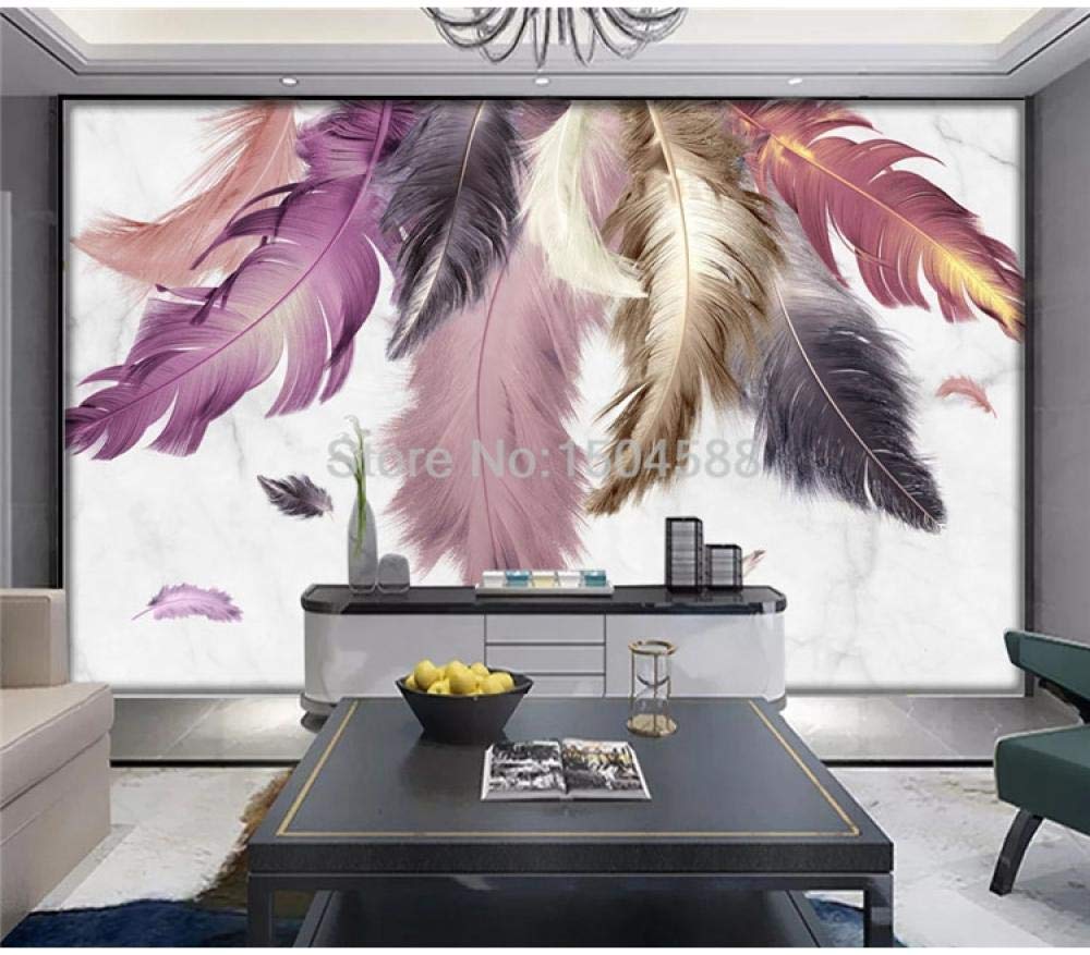 Papier peint 3D canapé salon et chambre murale plume de marbre créative