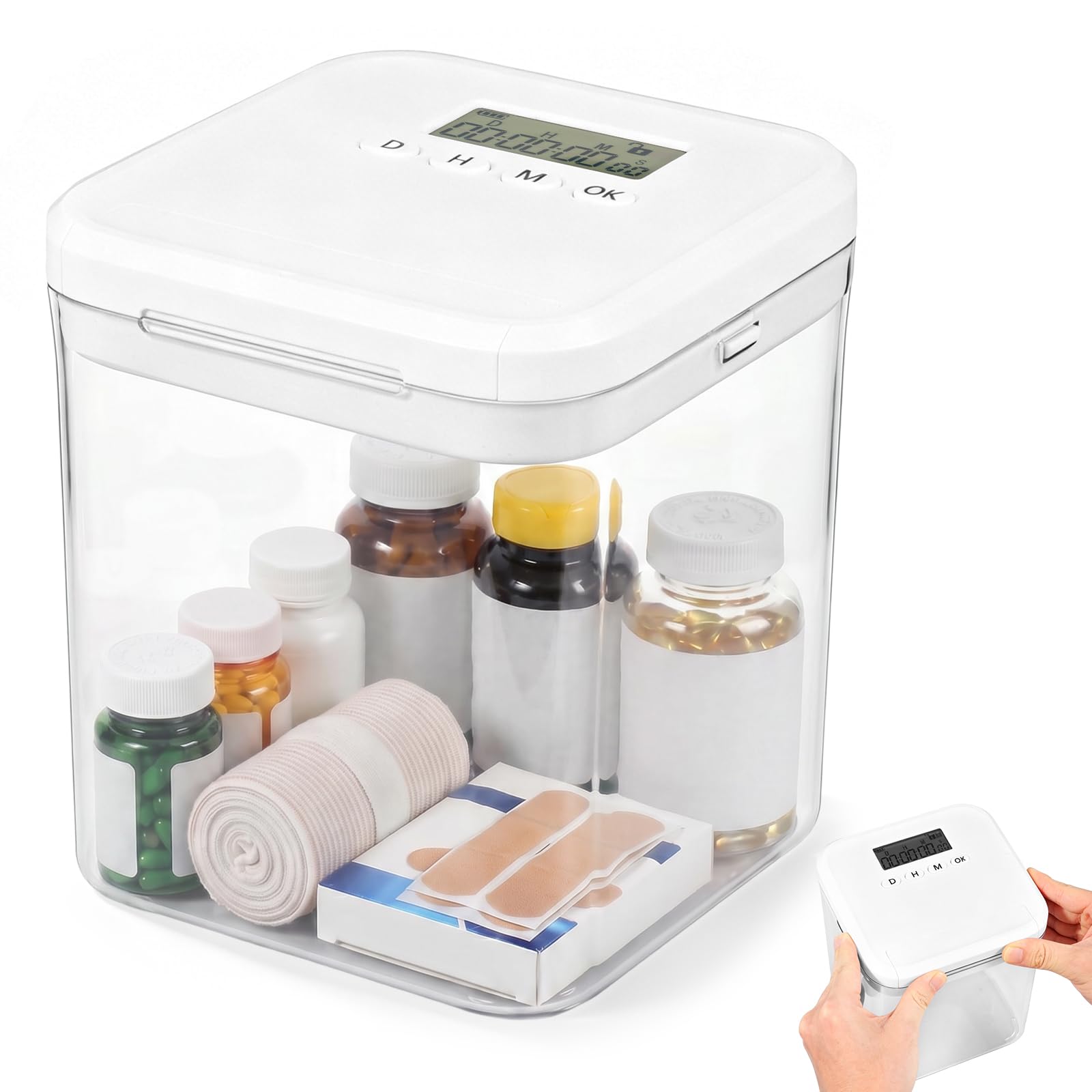 Airener Timed Lock Box, 5.5x5.5x6.3in Clear Lockable Storage Box with Timer, Multi-Purpose Small Storage Container for Control Snacks, Phone and Other Tempting Items