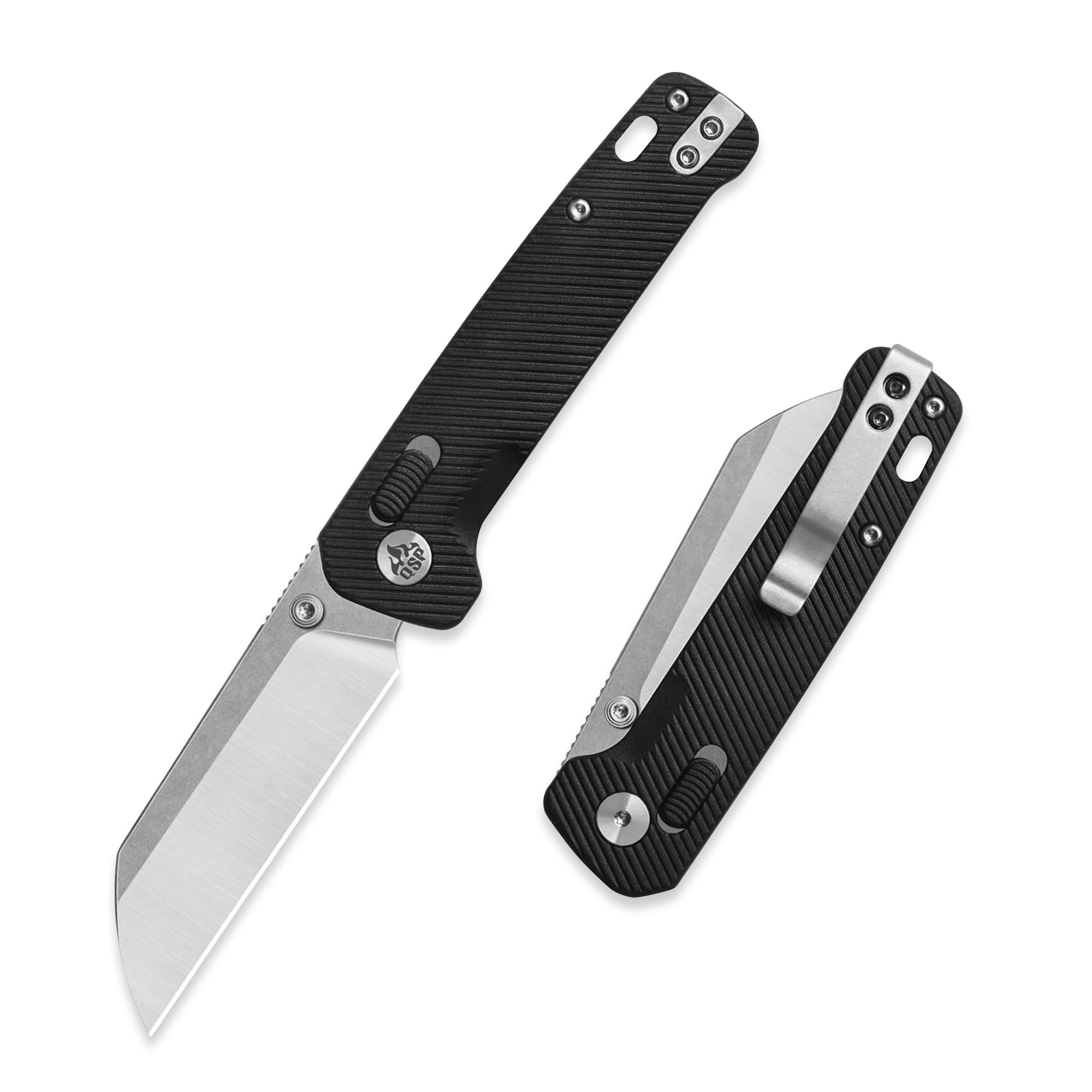 QSP Penguin Glyde Folding Pocket Knife, 3.06" 14C28N Two Tone Finish Stonewash Satin Blade EDC Knife, Black FRN Handle, Glyde Lock, Ceramic Ball