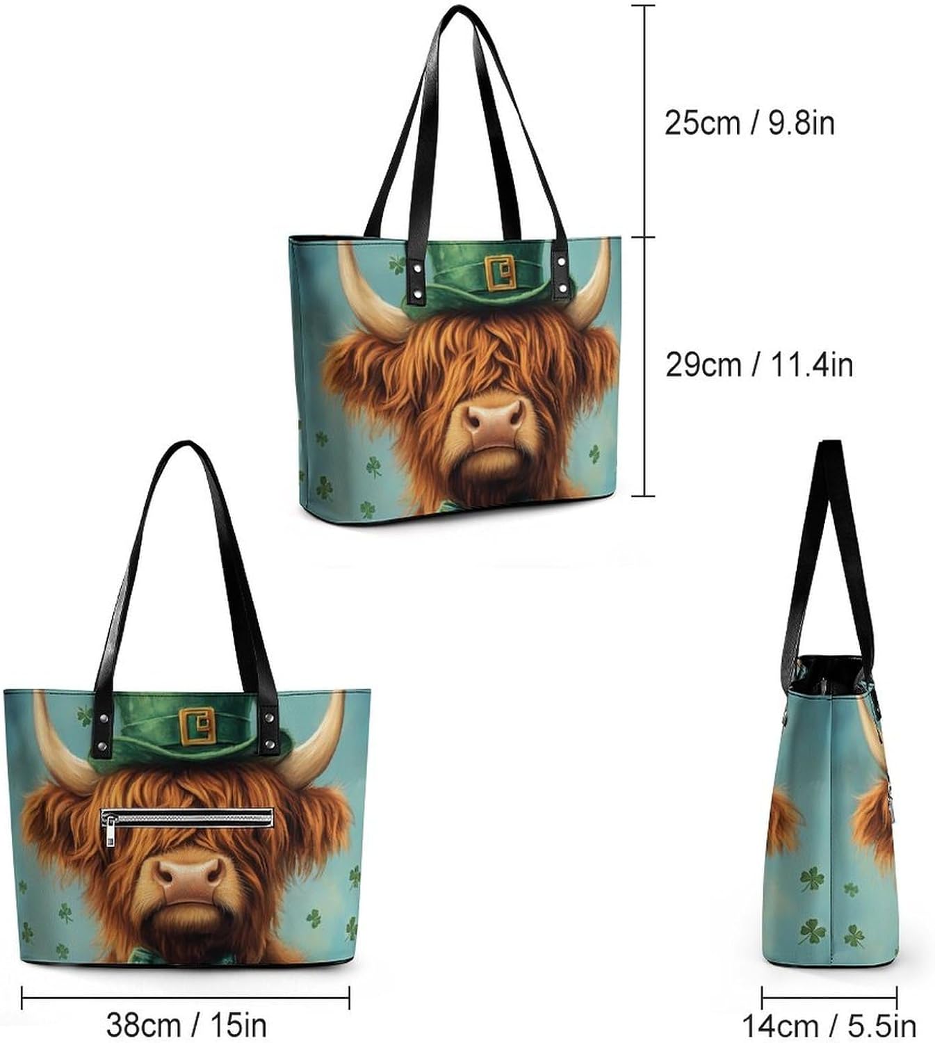 Highland Cow St Patricks Day Women's Satchel Handbags Tote Shoulder Bag Purses for Travel Shopping Work