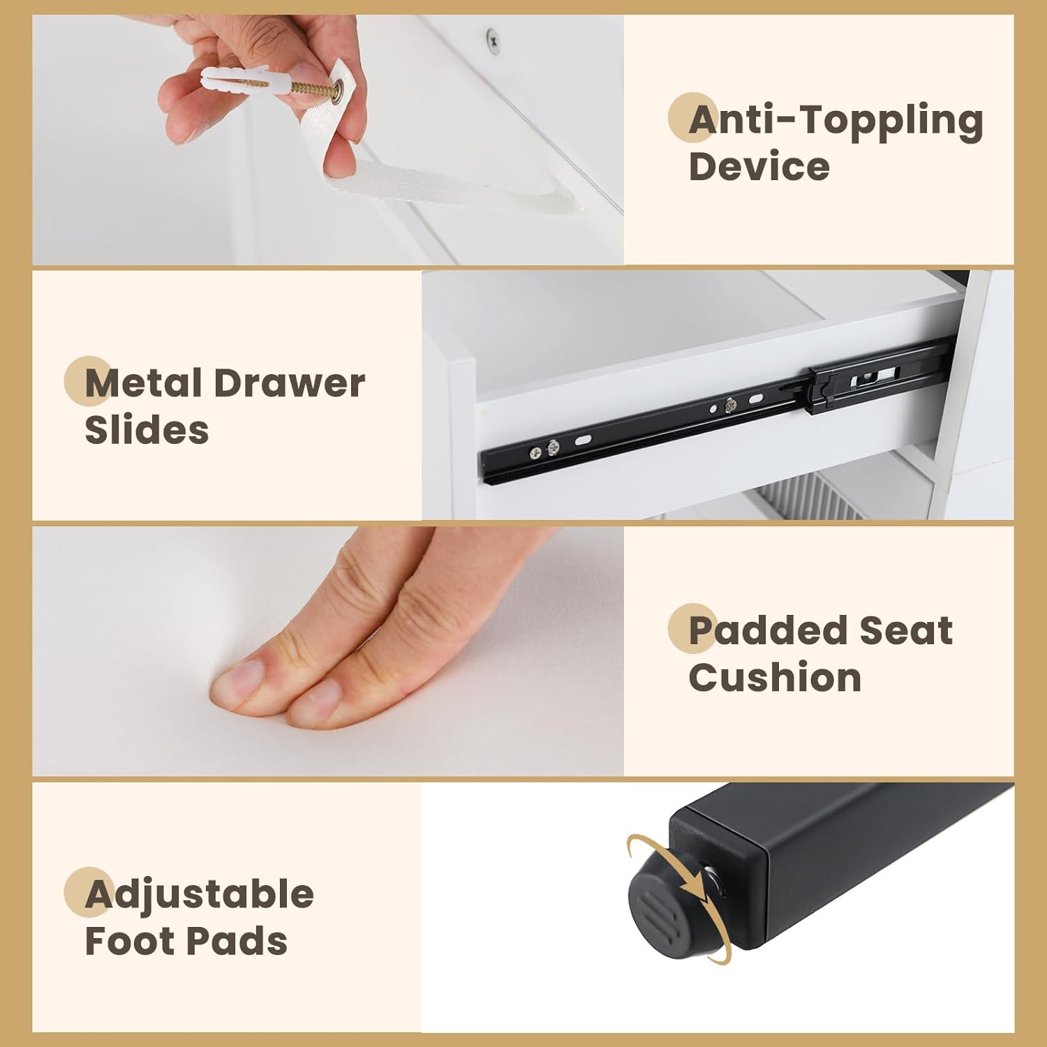 Giantex Makeup Vanity Table with Mirror and Lights, Dressing Table and Stool Set with Charging Station, 3-Color Induction LED Lights, 6 Drawers and Storage Cabinet with Adjustable Shelf, White