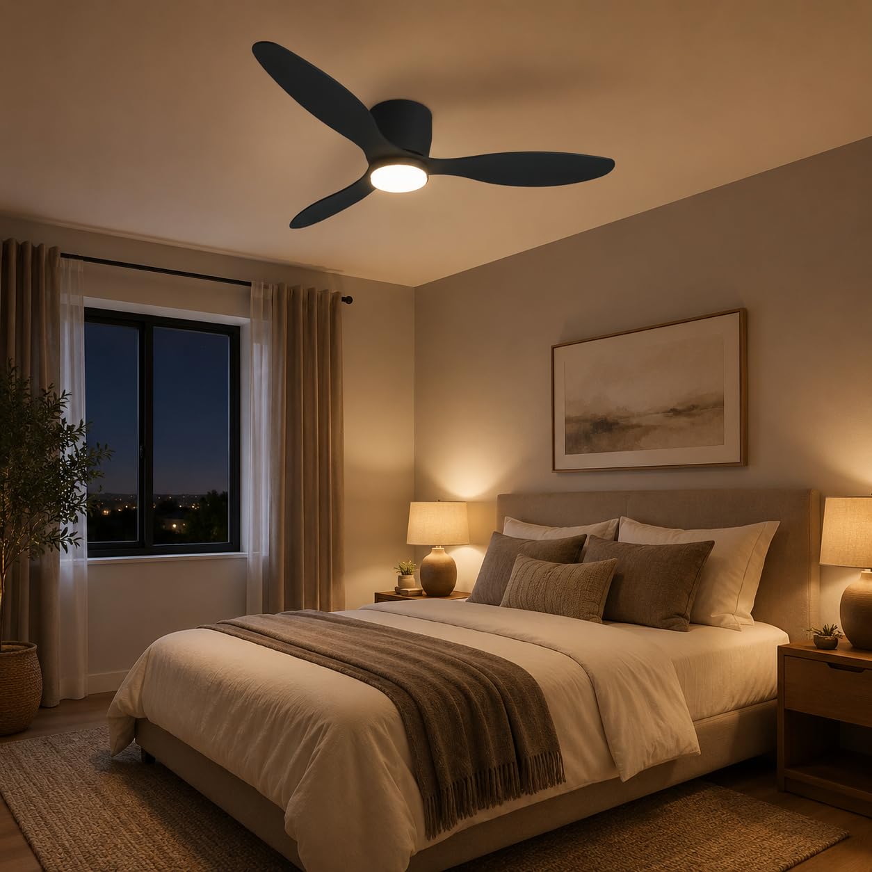 ON CONNIE Ventilatore da Soffitto Nero con Luce LED 106cm, Motore DC Silenzioso con Telecomando e Luce Regolabile