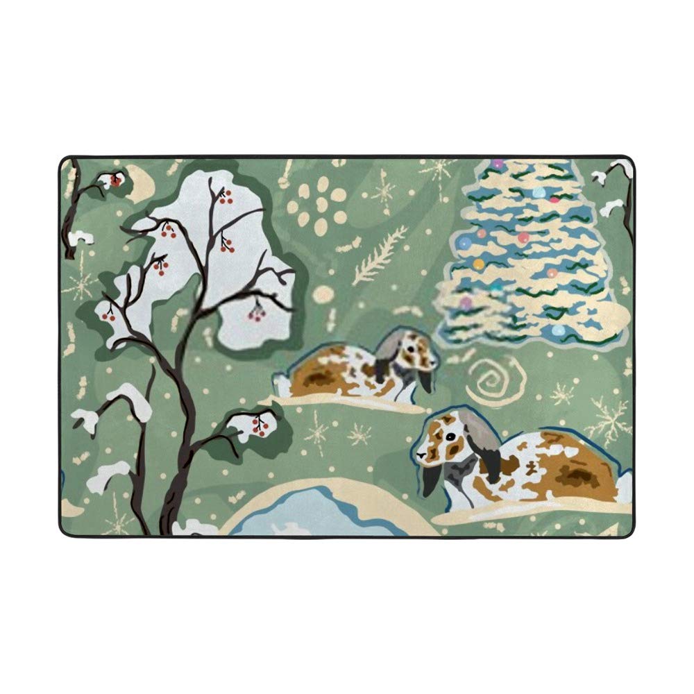 Tapis de salon vert pastel 152x99 cm Ruchen au motif de paysage d'hiver mignon