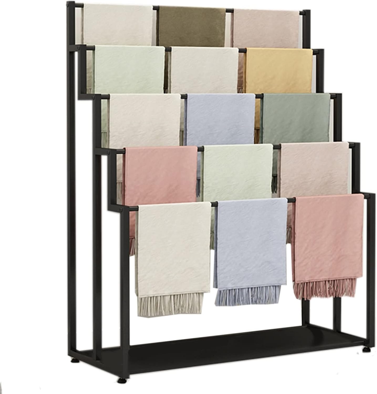 Heavy Duty Scarf Holder Organizer for Pants/Towels/Blanket, Freestanding Metal 5 Layer Multi-Purpose Display Stand Rack for Clothing Store/Home (Black Length100cm)