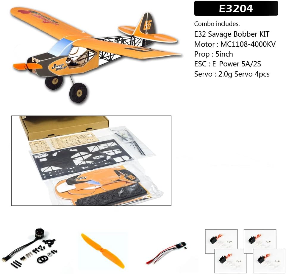 Viloga E32 Savage Bobber Slow Flyer, 600mm Wingspan Durable PP Foam RC Plane Kit to Build for Adults, DIY Fixed Wing Model Airplane for Hobby Fly (KIT+Motor+Prop+Servo+ESC)