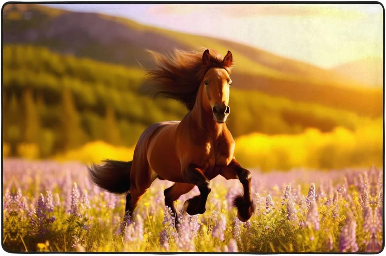 Brown Horse Printed Anti-Slip Floor mat Carpet Rug 36"x24" for Living Room Office Coffee Table Bed Balcony