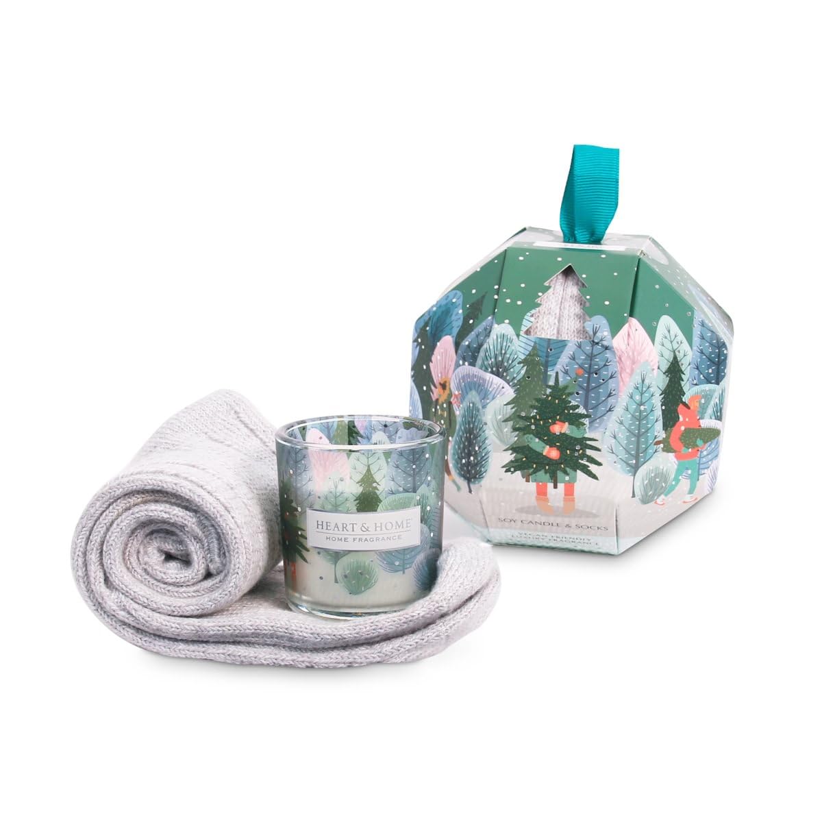 Heart and Home Christmas Tree Scented Home Fragrance Soy Candle With Socks Gift Set from B&Q