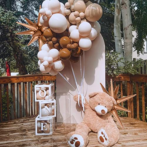 Image of Brown Star Balloons by PartyWoo: 6-Pack, 14-Pointed Starburst, 27 & 22 Inch, Ribbon, Foil, Party Decor
