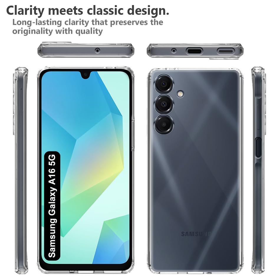 Image of Fashionury Crystal Clear Case for Samsung Galaxy A16 5G | Yellowing Resistance | Transparent TPU Silicone | Raised Camera Lips | Slim Transparent Cover