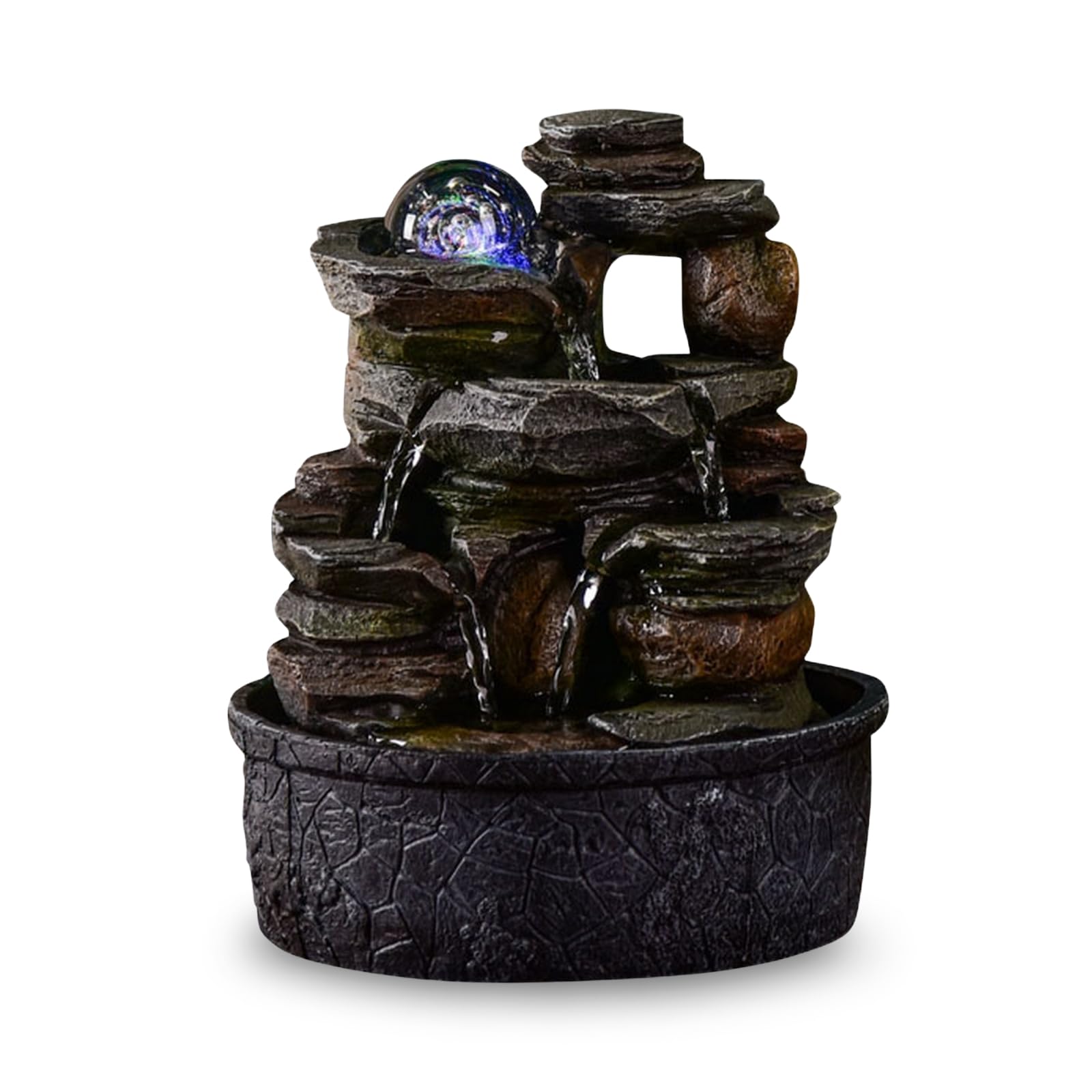Satya Zen'Light Indoor Fountain Waterfall Natural Stone Rock Light Effect Colourful Light, Gift Idea, Moving Interior Decoration - Zen Table Fountain Relaxing, Feng Shui Object Happiness, H 23 cm