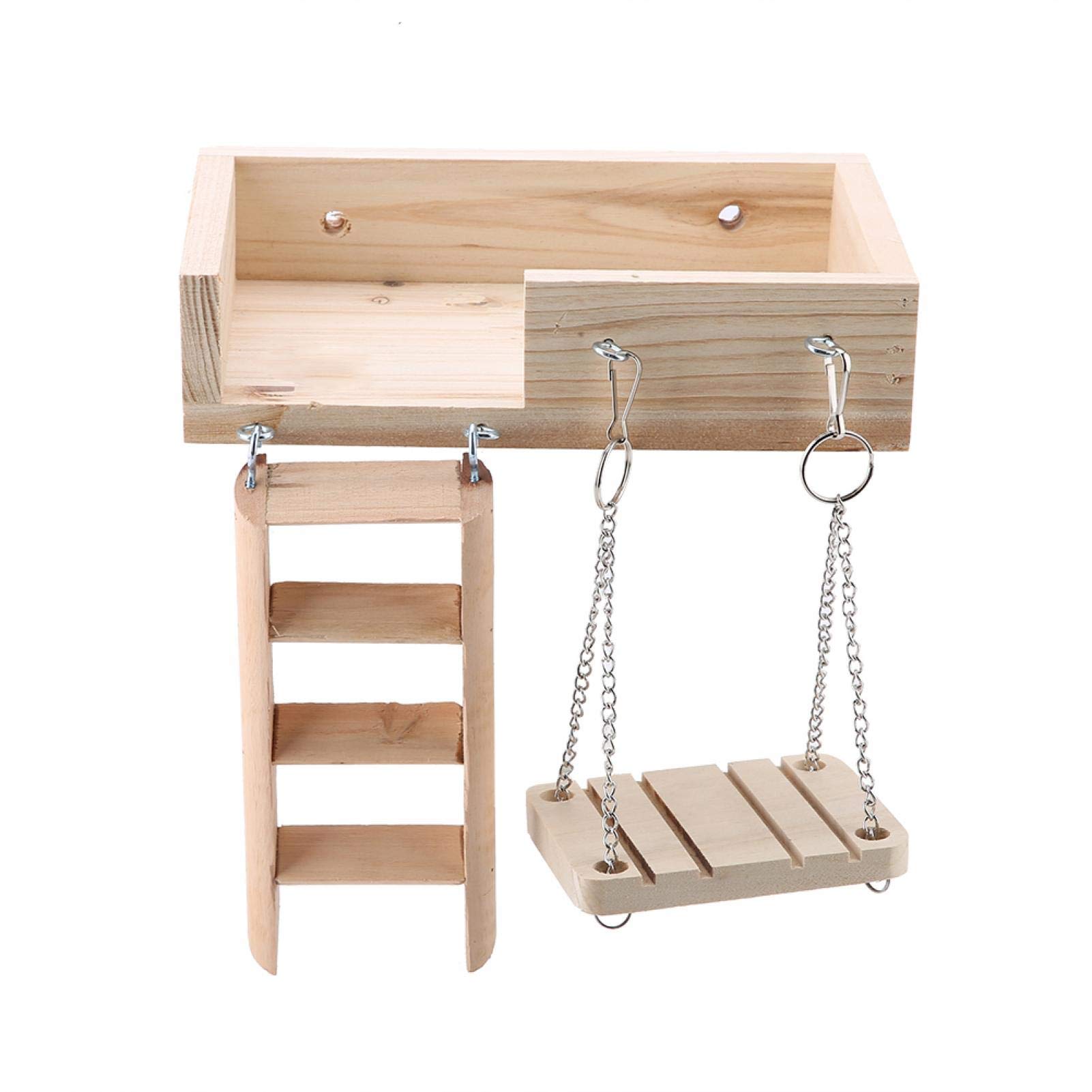 Escala para Animales de compañía Juguetes para pájaros Escalera de rampa para hámster de Madera de 3 Piezas, Perchas de Jaula para pájaros Cuadrados, Plataforma de Soporte de Madera, para Ardilla de