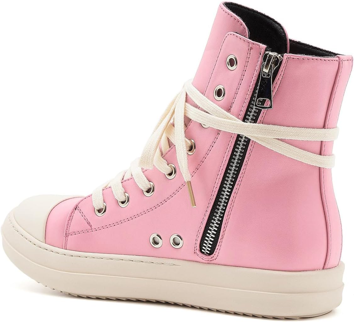 AmoreParis Fashion High Top Sneakers for Women Lace Up Canvas Shoes with Zipper Comfort Platform Walking Shoes - Image 4