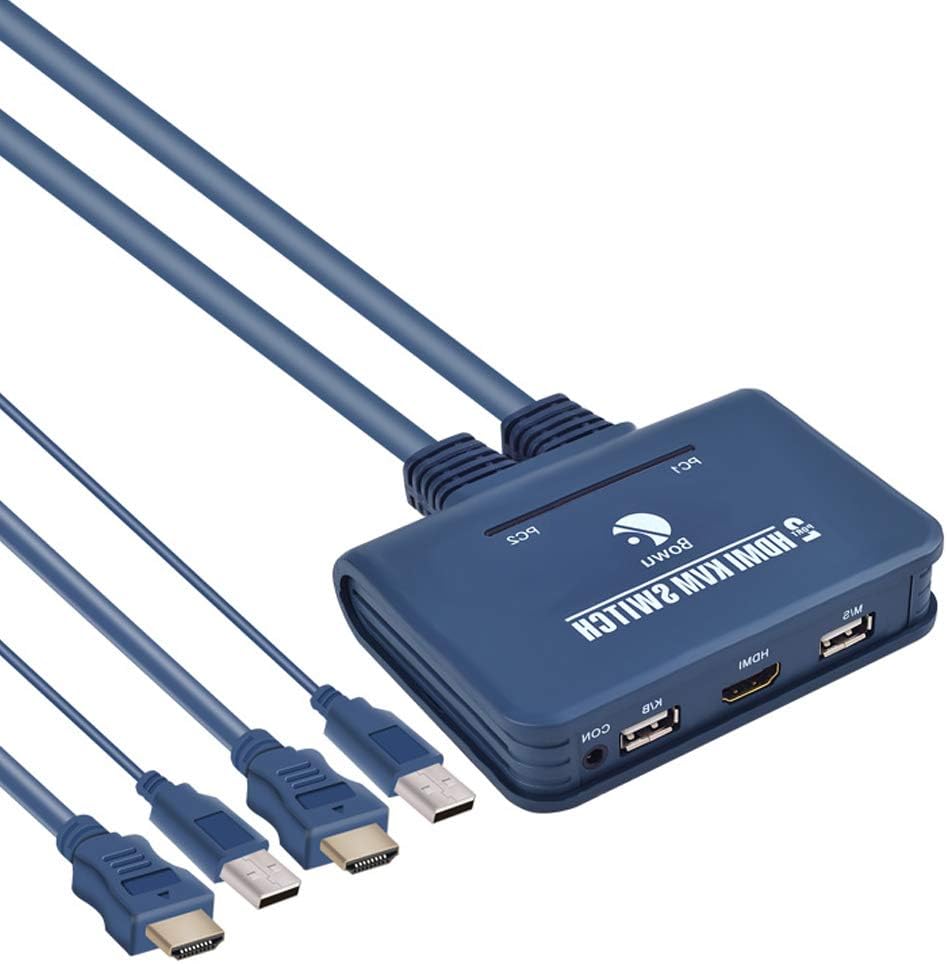 Optimal Shop 2 Port USB HDMI KVM Switch Cable Dual Monitor Keyboard Mouse HDMI Switch Support Desktop Controller Switching-Blue