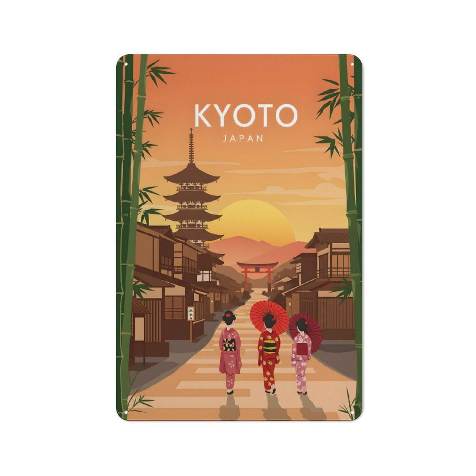 Junmoney Style-15 Metal Plaque With Travel To Kyoto Japan Design 30X20cm, Retro Kitchen Wall Decor For Bakery, Diner, Cafe Or Family Room