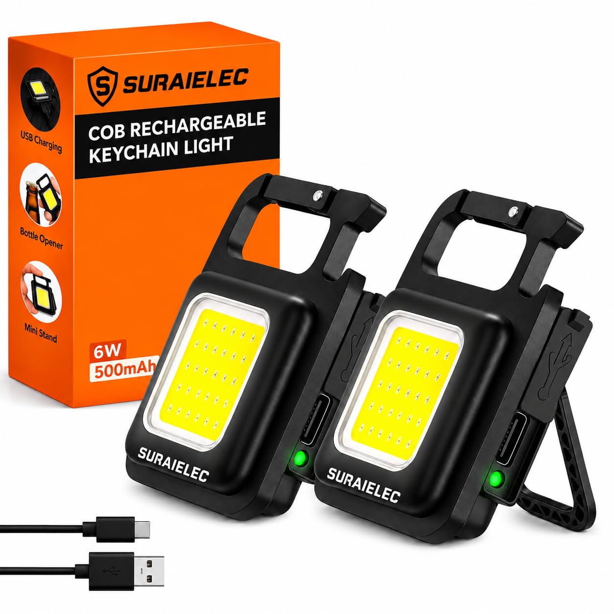 2 pc cob keychain led flashlight, rechargeable flashlights, mini flashlight, emergency light rechargeable, keychain torch, rechargeable light, small cob light with 3 lighting modes, magnetic base