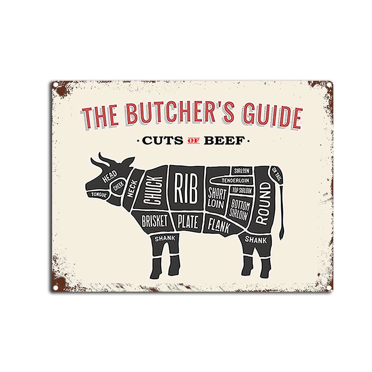 Preeklen Tin Sign 080 Vintage Butcher Guide Metal Tin Sign Cuts Of Beef Tin Sign Retro Wall Art Sign For Home Kitchen Restaurant Bar Wall Decor 8X12inch-Tin Sign