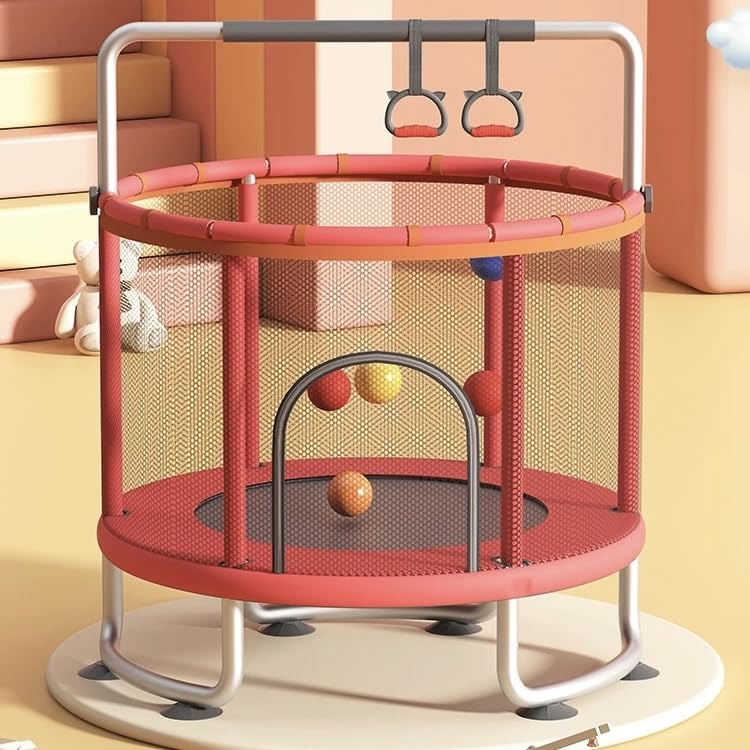 子供用トランポリン赤色　家庭用 大型 140cm 飛び出し防止保護　補助手すり付 Amazon | ZOOBLY 子供用トランポリン 家庭用 高さ調整 吊り輪