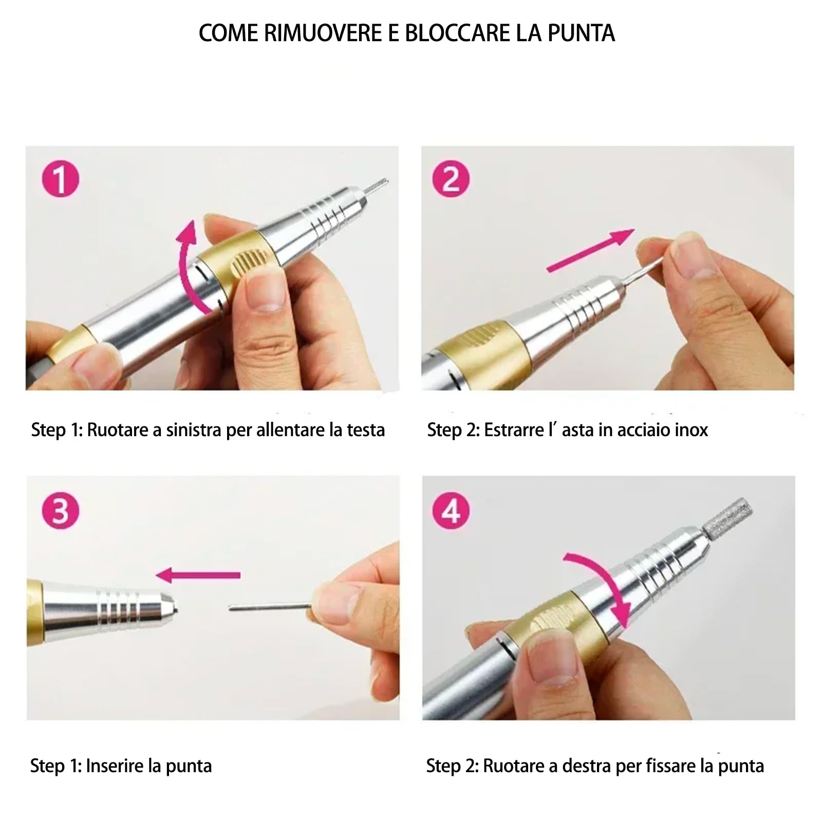 VOLTIX Fresa per Unghie Professionale 35000 Giri con Velocità Regolabile, Trapano Elettrico per Unghie, Fresa Unghie con Pedale, Nail Drill per Manicure e Pedicure Gel/Smalto ROSA