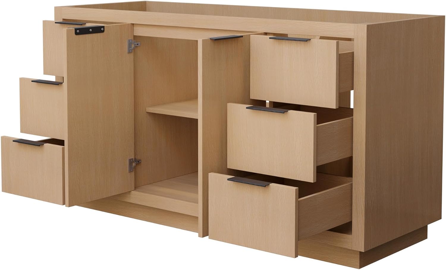 Maroni 60 Inch Single Bathroom Vanity in Light Straw, No Countertop, No Sink, Matte Black Trim