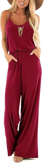 Women's LACOZY Casual Loose Sleeveless Jumpsuit with Spaghetti Straps and Wide Leg Pants