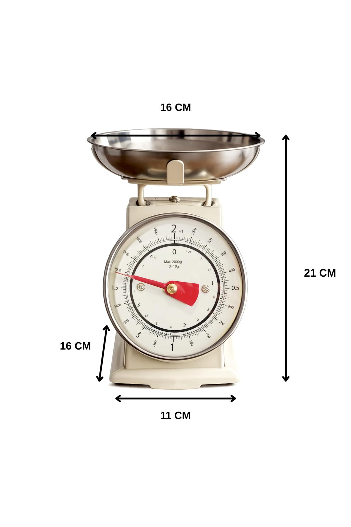 Analogowa waga kuchenna w stylu retro 2 kg – mechaniczna waga domowa w stylu 90. z misą ze stali nierdzewnej, bez baterii