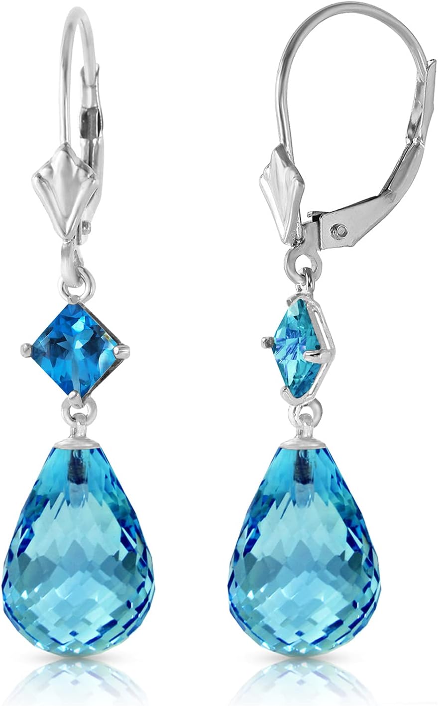 Galaxy Gold GG 14K White Gold Dangle Earrings with Blue Topaz