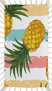Stripe Pineapple Pattern Crib Sheets for Boys, Girls Machine Washable Soft Cozy Microfiber Fitted Crib Sheet for Standard Crib and Toddler Mattresses Boys Girls 28x52 Inch