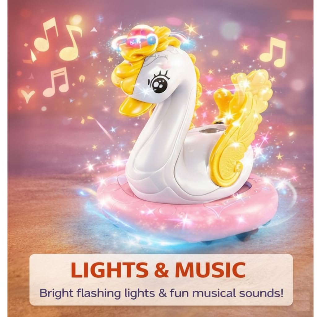 PB Prime Brands Musical Swan Toy with Blowing Ball | Lights & Music | Bump and Go Action | Battery Operated Kids Toy for Toddlers & Babies (White) 2