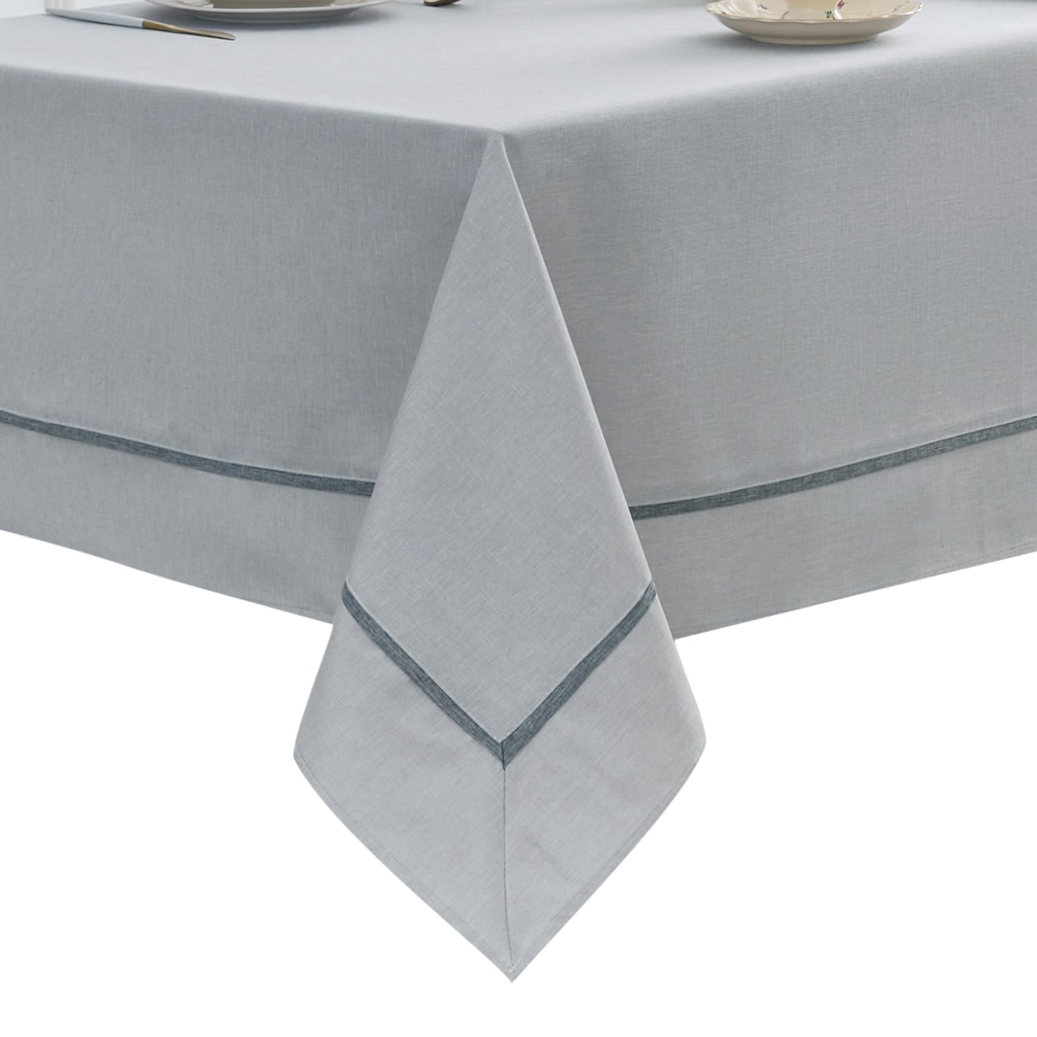 EHouseHome Heavy Duty Fabric Tablecloth with Border-Waterproof/Wrinkle Free/Stain Resistant/Oil Proof-for Dining,Indoor&Outdoor,Wedding,Holiday,Rectangle 60x84Inch,Silver Grey