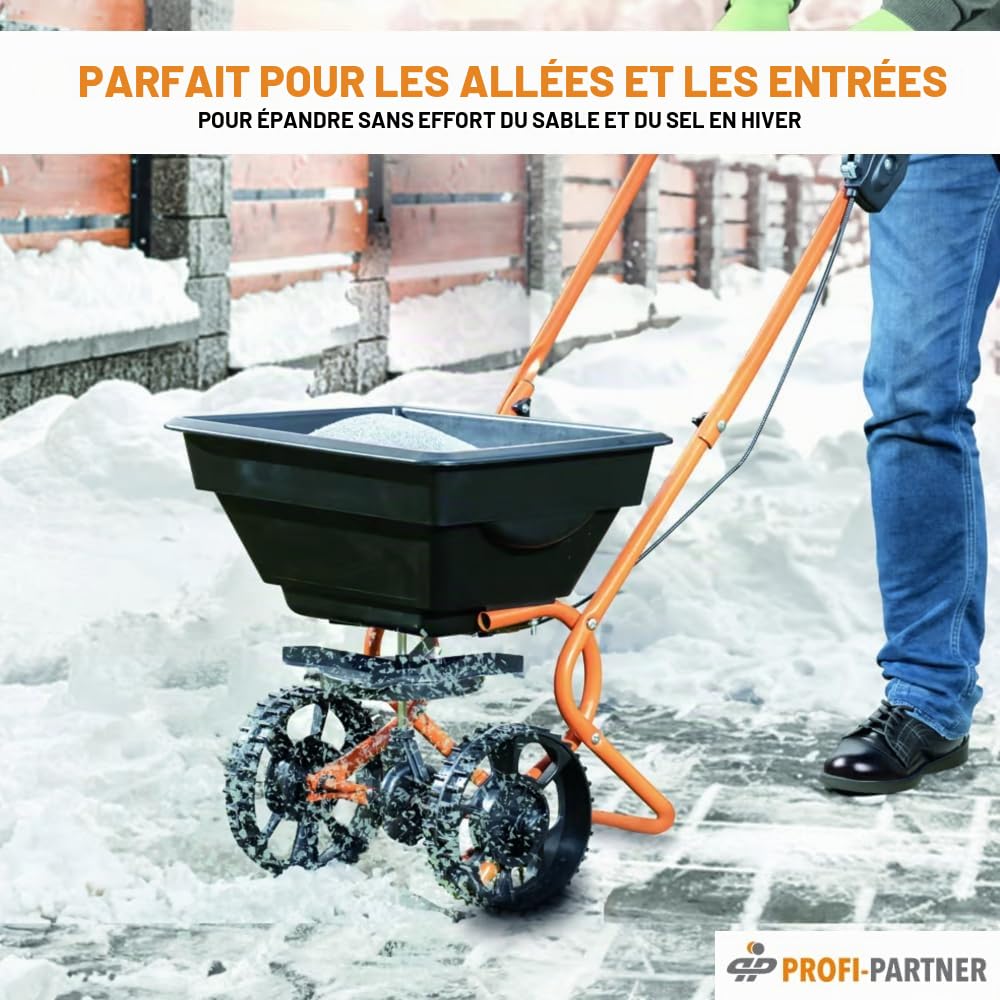 Chariot à semences, épandeur de graines de pelouse et chariot d'engrais, saupoudrer et semer uniformément le sel, l'engrais et les graines de pelouse | Dosage en 10 étapes