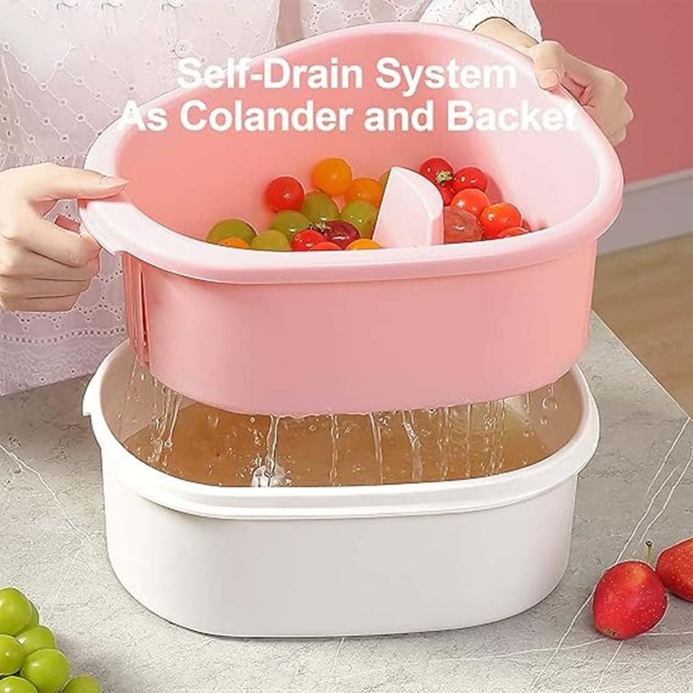LUCKKY Fruit Cleaner Spinner, Obst-Reinigungsschleuder, Tragbarer Obstwäscher mit Deckel, Große Obst-Waschschleuder, Gemüses-Reinigungsschleuder Mit Waschkorb, Obst- Und Gemüses Chrubber (Rosa)