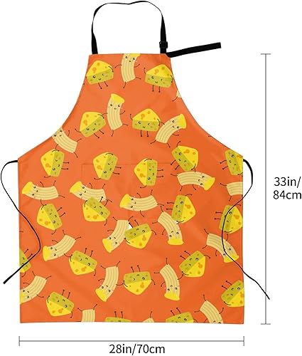 Miniatura 2 de Delantal con babero unisex con diseño de macarrones y queso, impermeable, con 2 bolsillos, Negro -