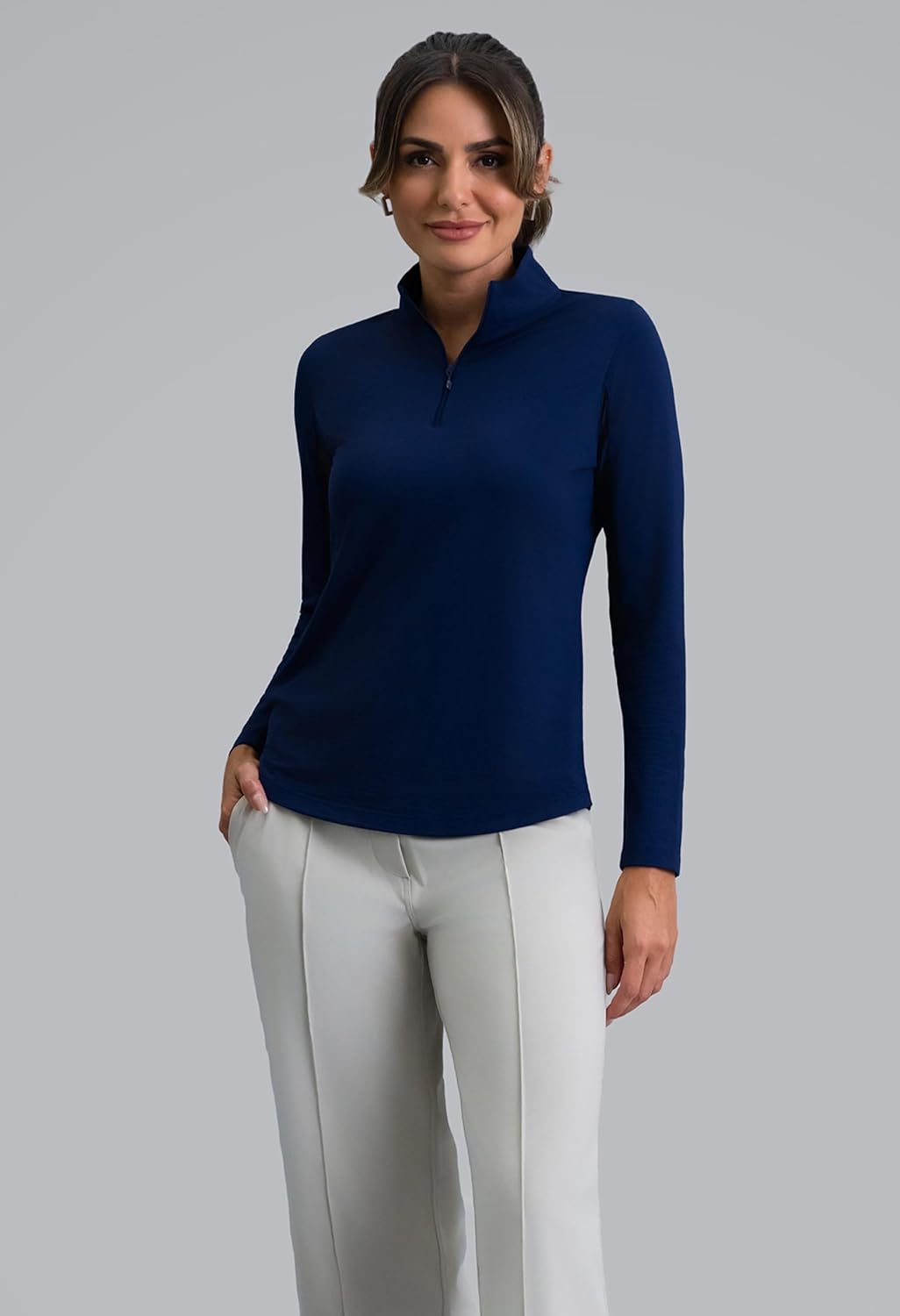 IBKUL Solid Long Sleeve Mock Neck Lime Top
