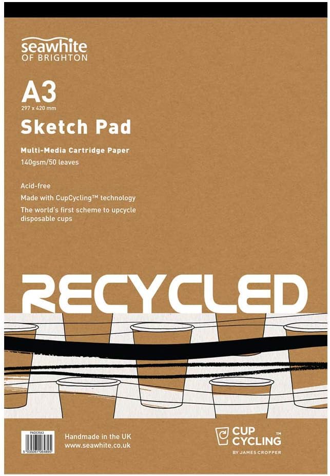 Seawhite - Sketch Pad - Recycled Cartridge Paper - A3-50 Sheets - 140gsm - Acid Free - White