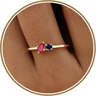 Birthstone Rings for Women Dainty Emerald Blue Ring Birthday Gifts for Mom Her Gemstones CZ Ring for Teens Gold Rings That Don't Tarnish Adjustable Ring Jewelry Gifts