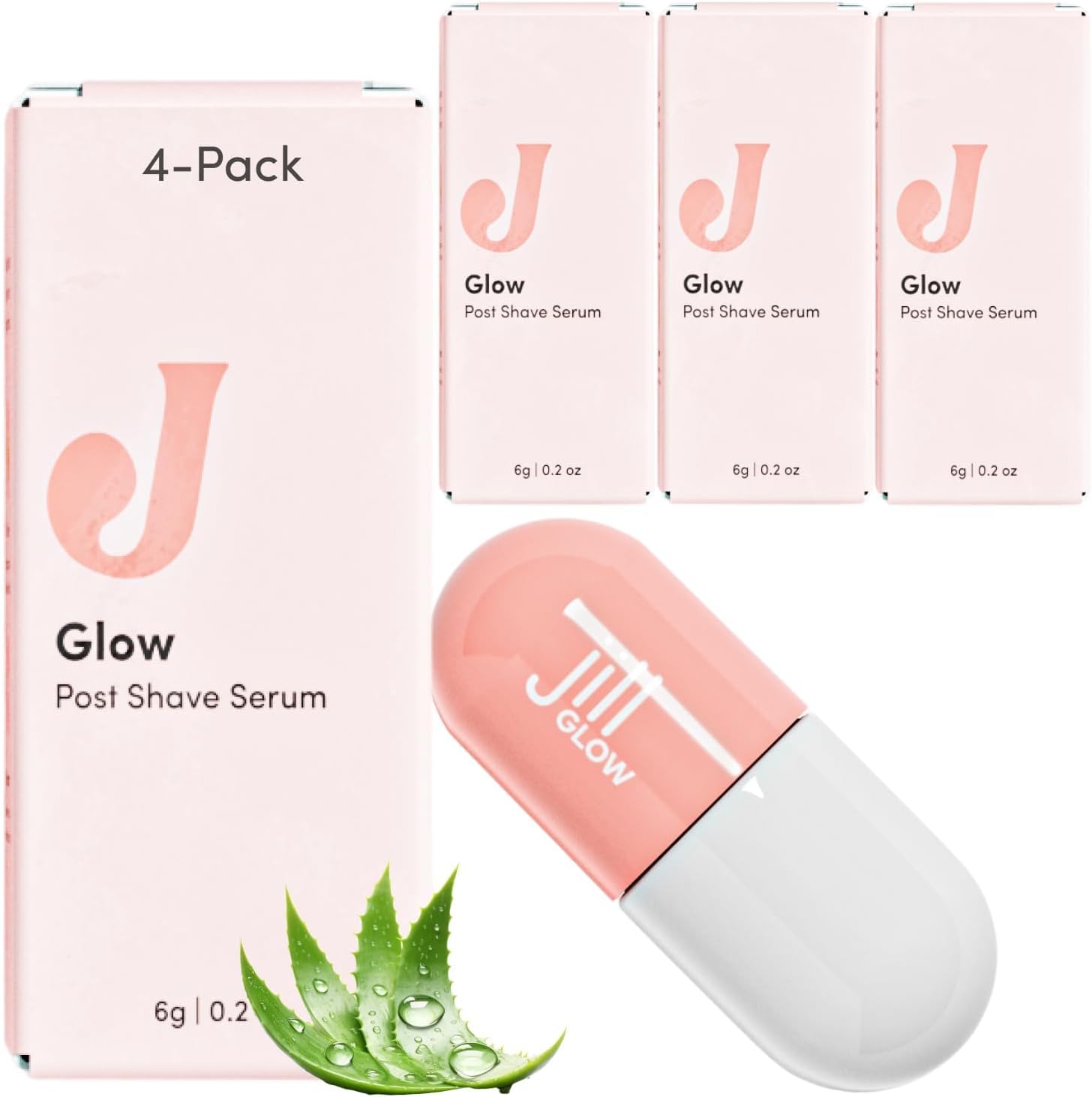 JILL Glow After Shave Cream for Face โ Post Shave Dermaplane Moisturizer with Jojoba Oil, Aloe Vera, Hyaluronic Acid & Niacinamide โ Redness & Irritation Relief โ 4 Pack, 0.2oz Each