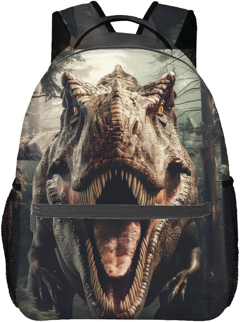 Dinosaur Backpack, Polyester Laptop Bag, Realistic Animal Roaring in Jungle Backpacks, Fierce Adventure Back Pack, Rucksack Gifts for Boys, Teens Bookbag, Travel Daypack, Hiking, Camping