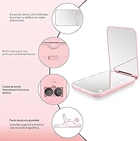 Vista 3 de Espejo compacto, espejo de bolsillo LED de aumento 1X/3X con BIattery interno, mini espejo para bolso, bolsillo, viaje y regalo (rosa)