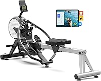pooboo Foldable Rowing Machine for Home: Dual Wind & Magnetic Resistance, 400LB Capacity, 14 Levels, Quiet App Rower