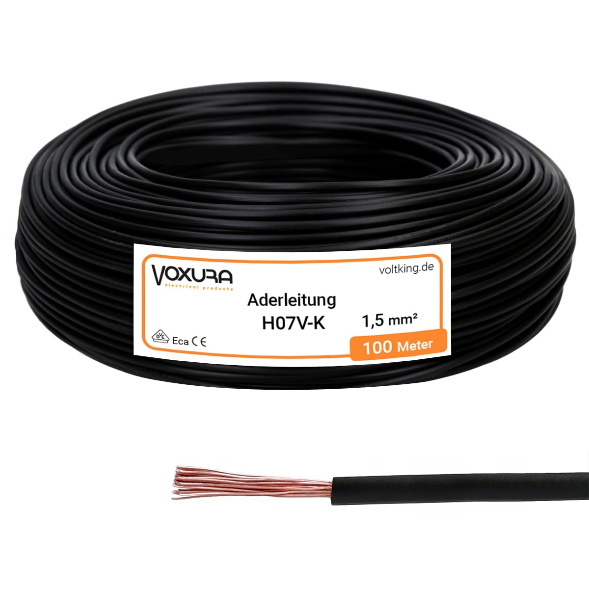 H07V-K 1,5 mm² schwarz 100 Meter Aderleitung flexibel 1,5mm2 | Verdrahtungsleitung Einzelader Litze PVC