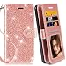 Galaxy Note 4 Case, with Screen Protector, TPU + Leather Bling Glitter Flip Wallet Case with Kickstand Credit Card Holder Slot for Girls/Women for Samsung Galaxy Note 4, Rose Gold