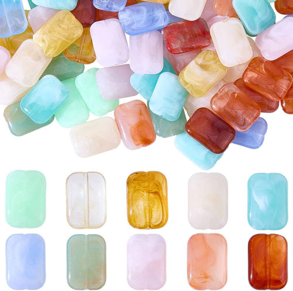 100Pcs Acrylic Stone Beads Rectangle Acrylic Beads Bulk Plastic Random Color Rectangular Opaque Flat Imitation Gemstone Spacers for Jewelry Making Findings DIY Crafts Bracelet Adults Beginner