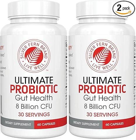 Silver Fern Ultimate Probiotic 2-Pack – Probiotics for Women & Men – 8 Billion CFU Spore-Forming Gut Health Supplement – DNA Verified, Vegan Probiotic, Shelf-Stable, High Survivability – 120 Capsules